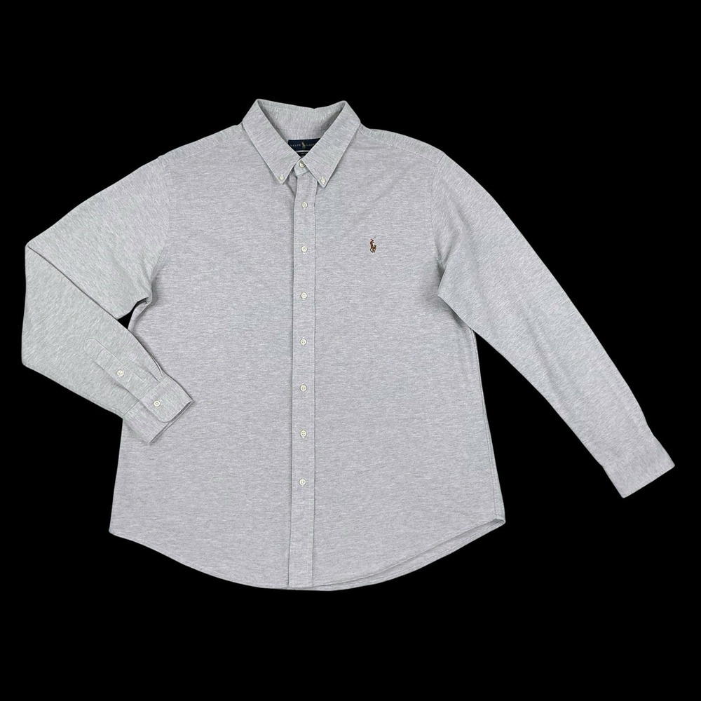 Ralph Lauren Shirt Men 2XLT Gray Long Sleeve Knit Oxford Button Down Stretch